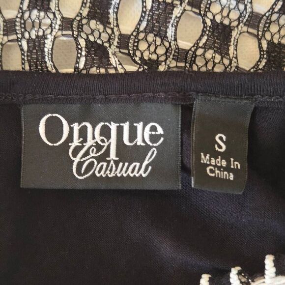 Onque Casual Womens Knit Open Weave Layered Short Sleeve Top Black White Small - Picture 5 of 12